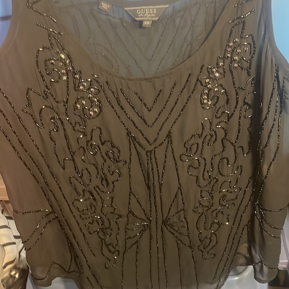 GUESS Black Mesh Sparkle Tank Top - Picture 6 of 11